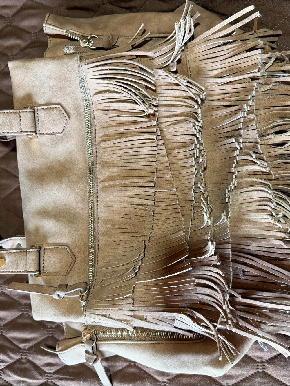 Fringed Tote Bag in Taupe